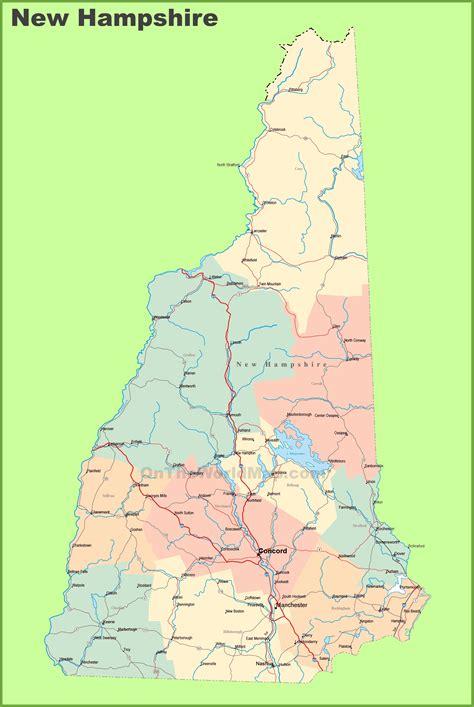 Printable Map Of New Hampshire Cities And Towns